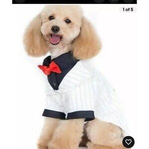 Alfie Oscar White Black Tux Tuxedo Dog Suit Costume Bowtie Neck Tie Size XL New